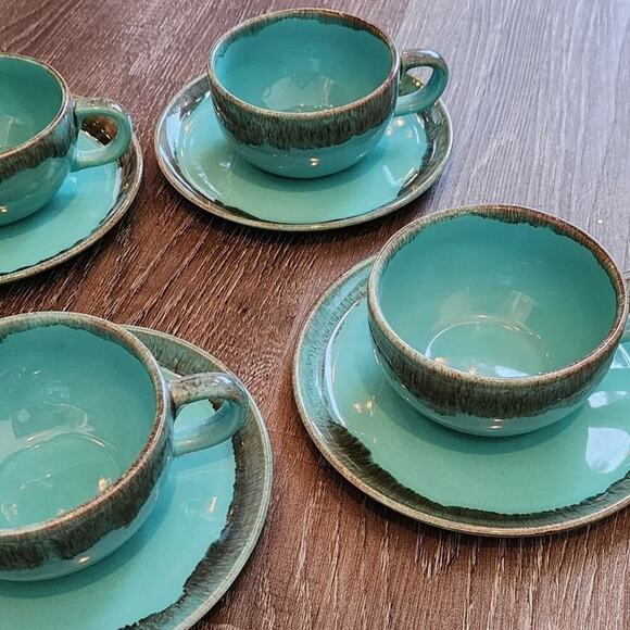 Jaska of California‎ Cascade Ware Blue with Brown Drip Vintage 6 Teacups Saucers - Picture 13 of 13
